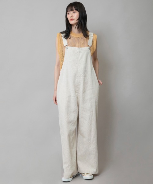 美品 リネン100% モトミエム サロペット オーバーオール オールインワン motomi.m リネンサロペット ♪ サロペット・オーバーオール