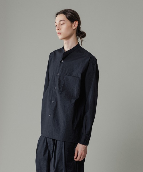 ADAM ET ROPE' シャツ ストレッチナイロン バンドカラーシャツ