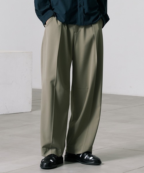 public tokyoフレアスラックス ストライプ クロス2タックワイドストライプパンツ(1 NAVY): : メンズ