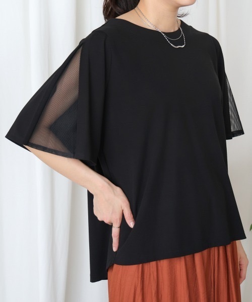 tシャツ 袖フレアメッシュプルオーバー レディース