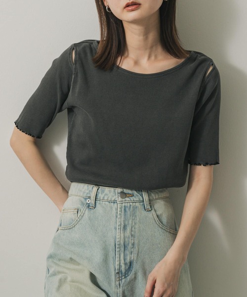 tシャツ カットアウトトップス レディース tシャツ カットアウトリブ半袖トップス レディース : ZOZOTOWN