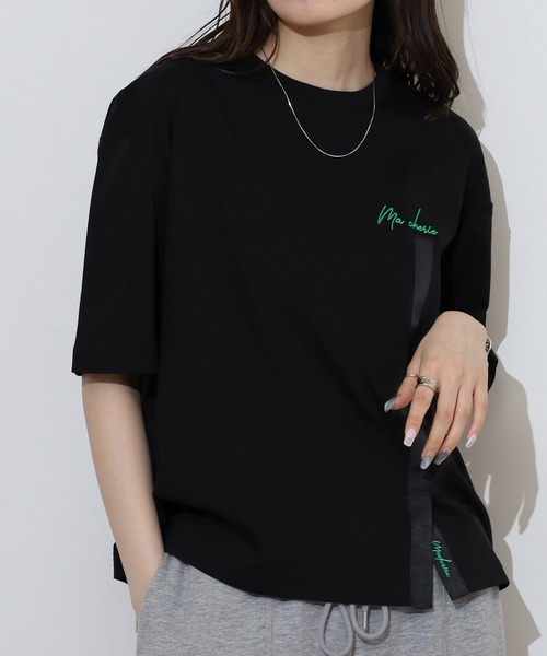 tシャツ BRODIAEA テープリボンスリット半袖Tシャツ レディース