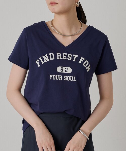 tシャツ ロゴVネックTシャツ レディース