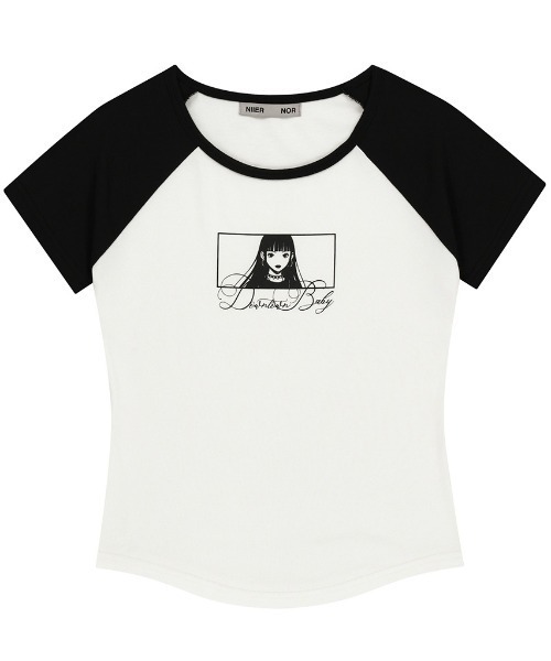 tシャツ A'GEM/9 × .kom 「NIIER NOR/ニーアノア」NN GIRL RAGLAN TEE/NNガールラグランTシャツ レディース