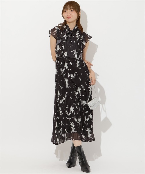 LINE ADDITION ◆シフォンプリーツドレス Lace Ladies パーティードレス レース シフォン プリーツ