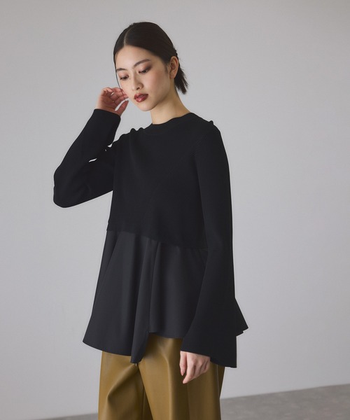 【タグ付・未使用】アダムエロペ　ペプラムコンビニットプルオーバー　ブラック ADAM ET ROPE'（アダムエロペ） tシャツ 「サステナブル」・「定番人気