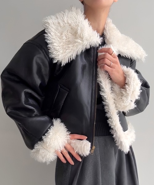 JUNOAH（ジュノア） ムートンコート ボアコート プードルファー