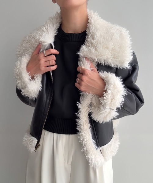 JUNOAH（ジュノア） ムートンコート ボアコート プードルファー