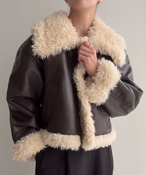 JUNOAH（ジュノア） ムートンコート ボアコート プードルファー