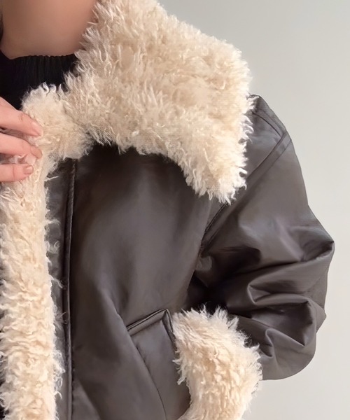 JUNOAH（ジュノア） ムートンコート ボアコート プードルファー