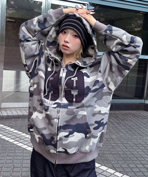 MAHAGRID（マハグリッド） パーカー CAMO APPLIQUE ZIP UP HOODIE/迷彩