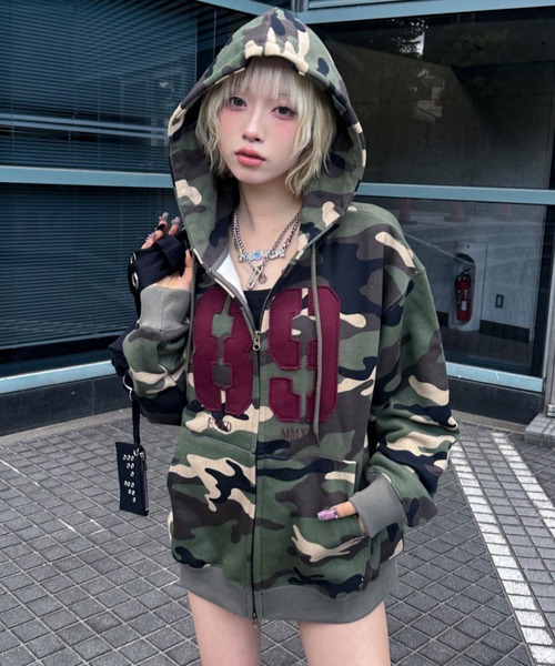 MAHAGRID（マハグリッド） パーカー CAMO APPLIQUE ZIP UP HOODIE/迷彩
