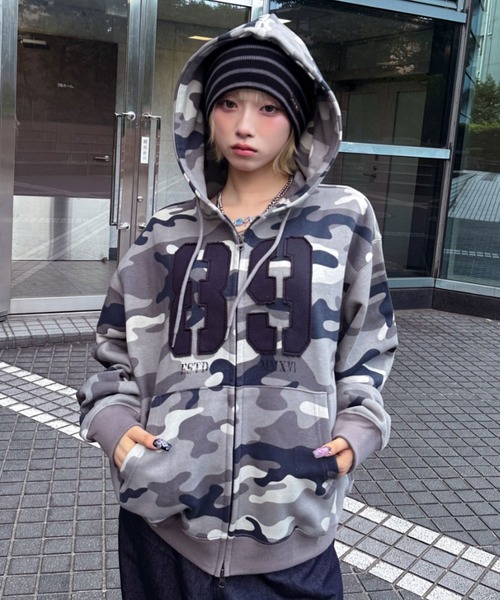 MAHAGRID（マハグリッド） パーカー CAMO APPLIQUE ZIP UP HOODIE/迷彩