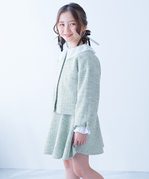 フォーマル 発表会 卒園式 入学式 フォーマル ガールズノーカラー ツイードセットアップ キッズ 子供服 女の子 | devirock | 12