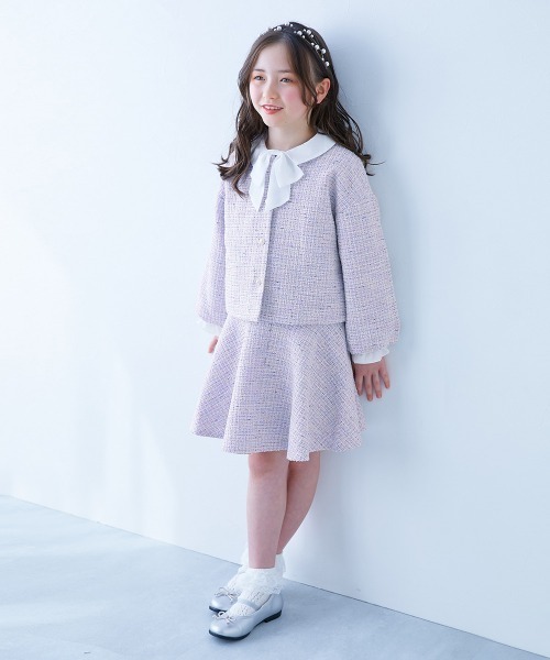 フォーマル 発表会 卒園式 入学式 フォーマル ガールズノーカラー ツイードセットアップ キッズ 子供服 女の子 | devirock | 20