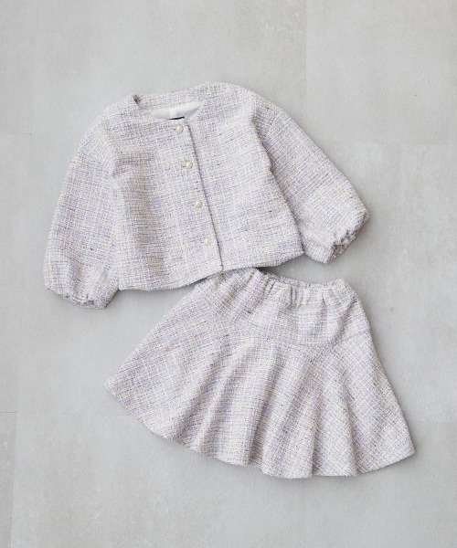 フォーマル 発表会 卒園式 入学式 フォーマル ガールズノーカラー ツイードセットアップ キッズ 子供服 女の子 | devirock | 24