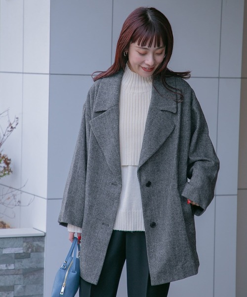 【クリーニング済】ROSSO　グレージュ チェスターコート シングルボタン AND153 ボンディングチェスターコート / COL：CENERE グレー系BOB JAPAN