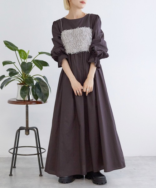 「w closet」 コンビワンピース FREE ベージュ レディース_画像2