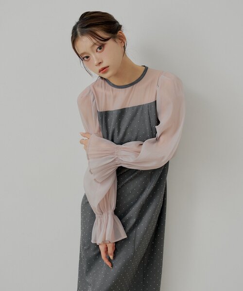 Chico（チコ） ワンピース 「WEB限定/SALON by Chico」配色シースルー