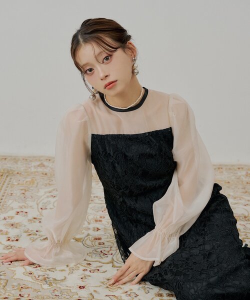 Chico（チコ） ワンピース 「WEB限定/SALON by Chico」配色シースルー