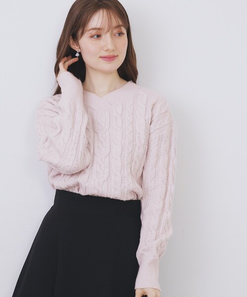 index（インデックス） ニット セーター ラメ混ファンシーケーブルV