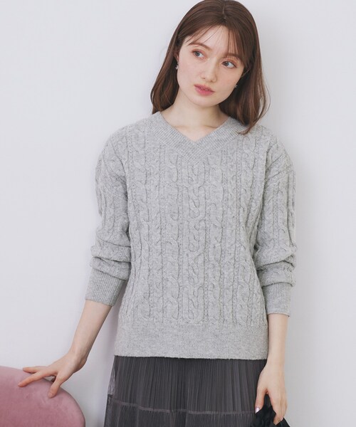 index（インデックス） ニット セーター ラメ混ファンシーケーブルV