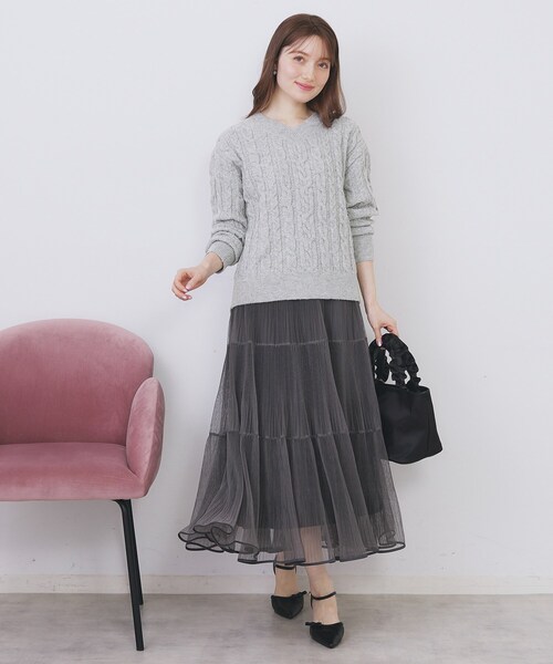 index（インデックス） ニット セーター ラメ混ファンシーケーブルV