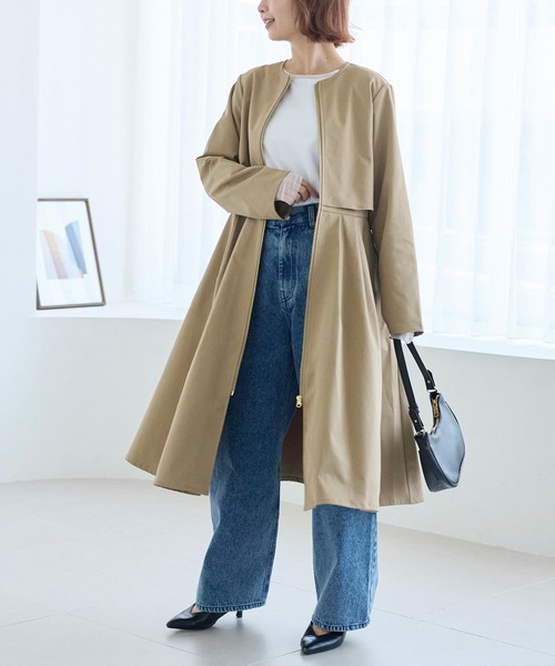 ノーカラーコート コート タックプリーツノーカラーコート レディース | LAVEANGE