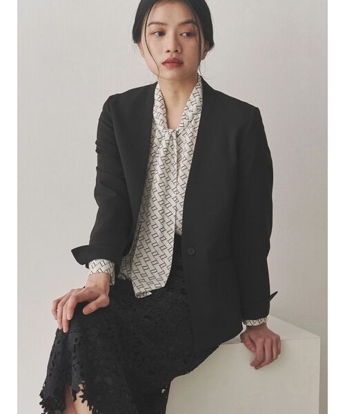 「TONAL」 ノーカラージャケット SMALL ネイビー レディース_画像2