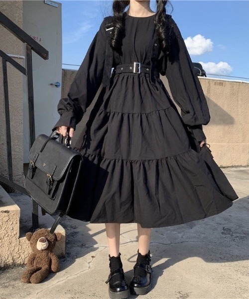 「almo」 長袖ワンピース FREE ブラック レディース_画像3