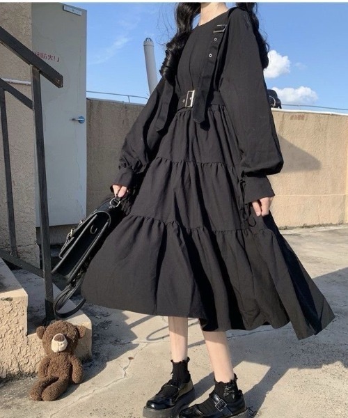 「almo」 長袖ワンピース FREE ブラック レディース_画像5