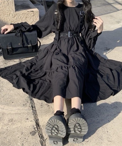 「almo」 長袖ワンピース FREE ブラック レディース_画像7