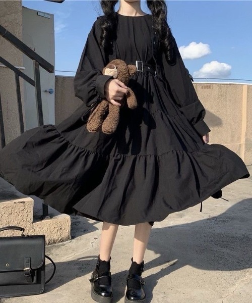 「almo」 長袖ワンピース FREE ブラック レディース_画像8