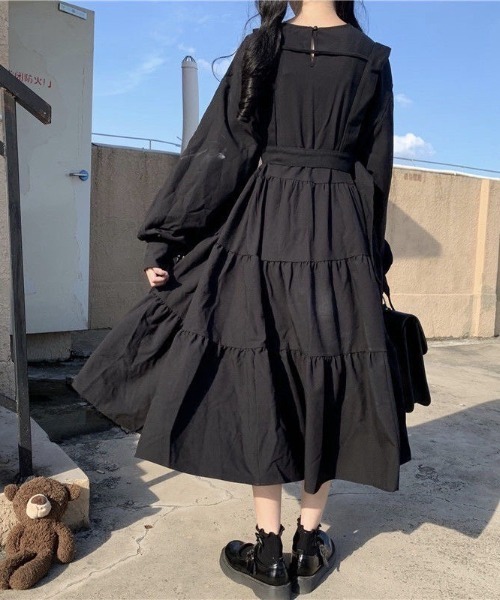 「almo」 長袖ワンピース FREE ブラック レディース_画像9