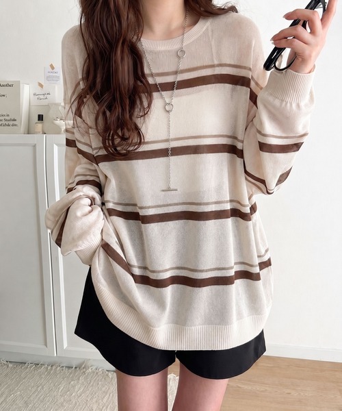 JaVa ゆったりドルマンニット アイボリー 大人可愛い春秋L シルエット Java tシャツ 「JaVaジャバコラボ」ヘルシーな透け感のゆったり
