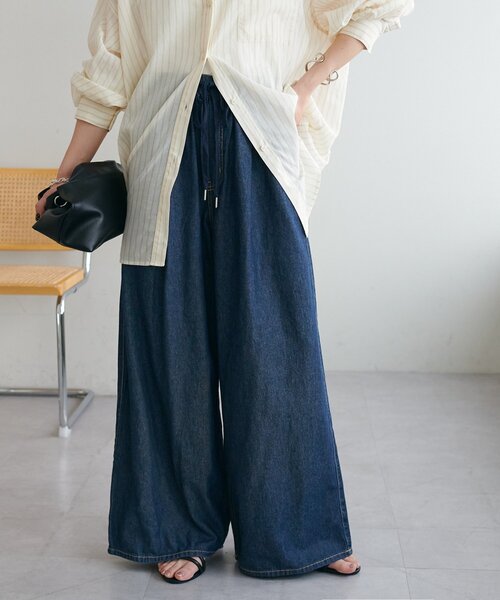 ワイドパンツ パンツ ライトオンスデニムイージーワイドパンツ レディースの画像