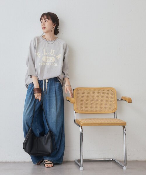 ワイドパンツ パンツ ライトオンスデニムイージーワイドパンツ レディースの画像