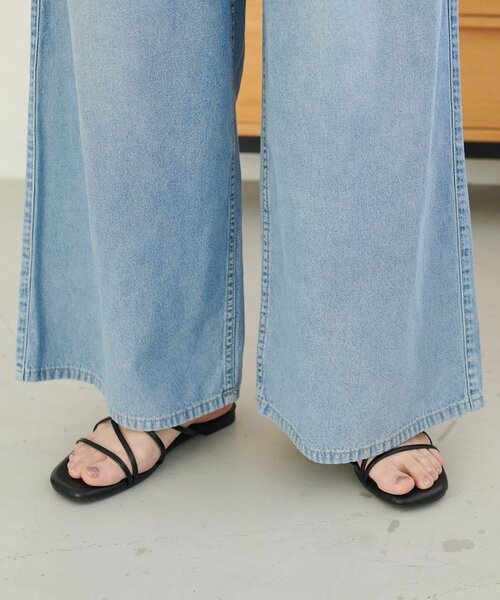 ワイドパンツ パンツ ライトオンスデニムイージーワイドパンツ レディースの画像