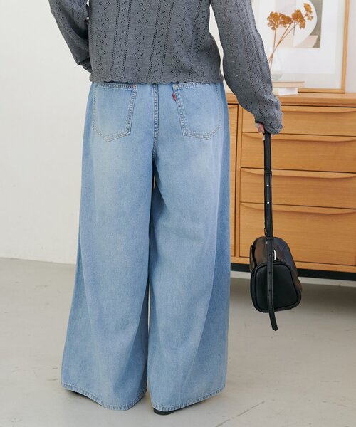 ワイドパンツ パンツ ライトオンスデニムイージーワイドパンツ レディースの画像
