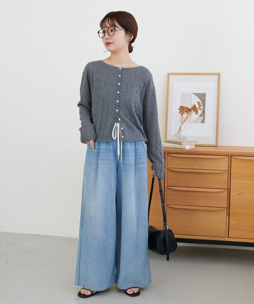ワイドパンツ パンツ ライトオンスデニムイージーワイドパンツ レディースの画像