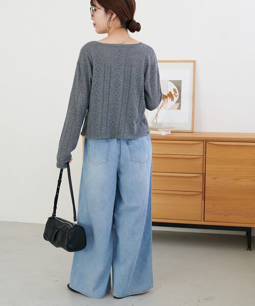 ワイドパンツ パンツ ライトオンスデニムイージーワイドパンツ レディースの画像