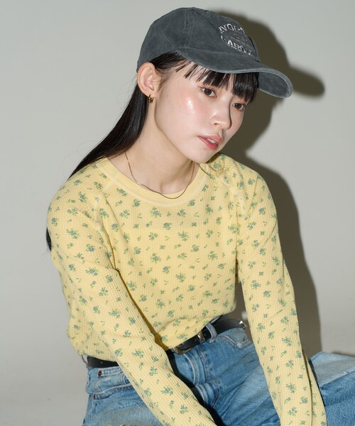 「PUBLUX」 長袖カットソー フリ- イエロー レディース_画像2