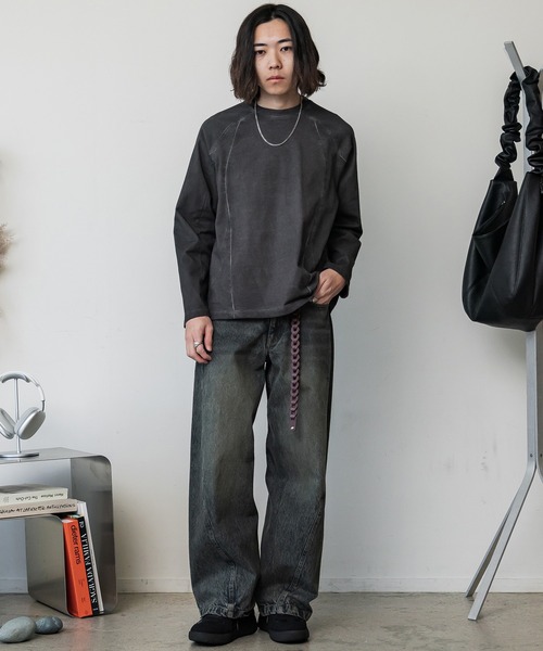「WYM LIDNM」 長袖Tシャツ M アッシュブラウン メンズ_画像3