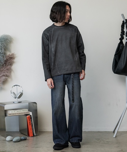 「WYM LIDNM」 長袖Tシャツ M アッシュブラウン メンズ_画像4