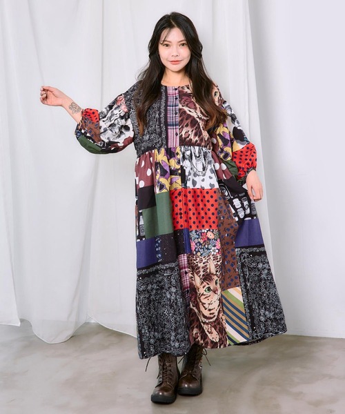 ScoLar（スカラー） シャツワンピース POPコラージュ総柄シャツ