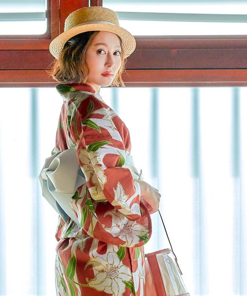 新品 未使用⭐︎大人の浴衣と帯セット⭐︎新作速乾⭐︎ニュアンスカラー⭐︎これからのお色 即日発送！】【浴衣】 大人スウィート/ピンク地x百合浴衣【浴衣