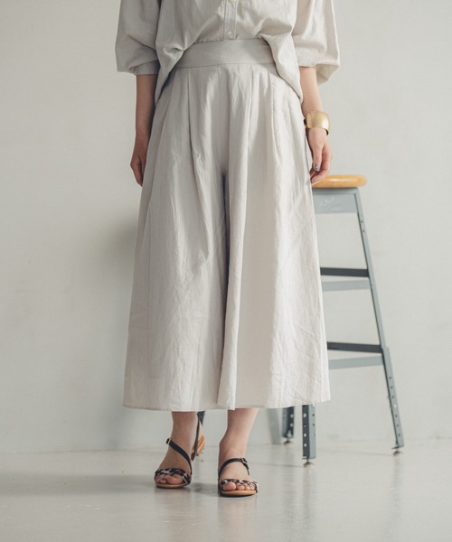 パンツ フレンチリネン混フレアワイドパンツ 上等