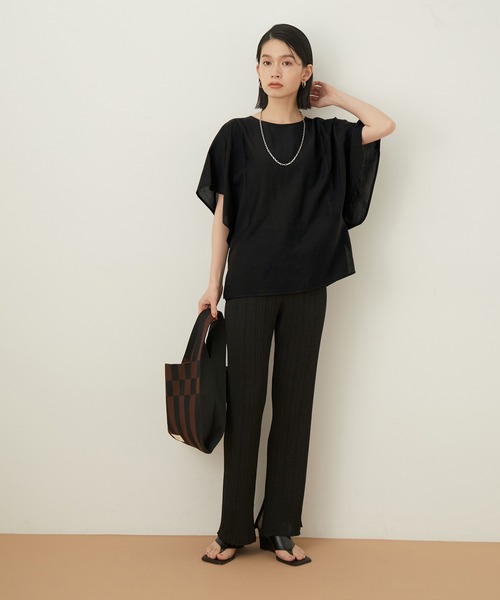 〈美品〉アダムエロペ　リネン　ドロスト　ブルゾン　ブラウス　シアー　ボリューム袖 美品〉アダムエロペ リネン ドロスト ブルゾン ブラウス シアー