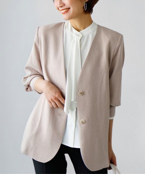 【短時間着用】　Ehre style エーレスタイル　ノーカラージャケット Ehre style ジャケット ノーカラージャケット オフィスに！軽く
