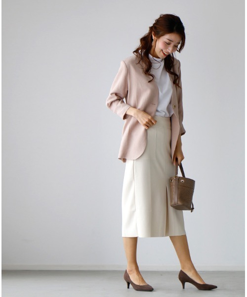 Ehre styleノーカラージャケット ベージュ Ehre style ジャケット ノーカラージャケット オフィスに！軽く